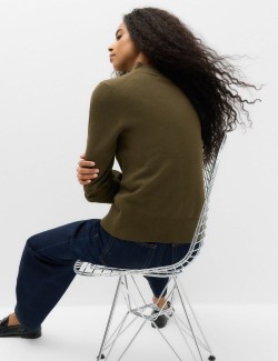 Funnel Neck Slim Fit Cardigan with Wool