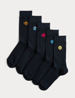5 Pack Embroidered Cotton Rich Socks
