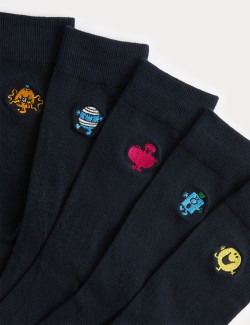 5 Pack Embroidered Cotton Rich Socks