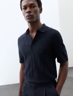 Pure Cotton Wavy Textured Polo Shirt