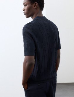 Pure Cotton Wavy Textured Polo Shirt