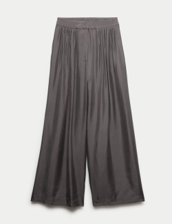 Pure Silk Gathered Waist Wide Leg Trousers
