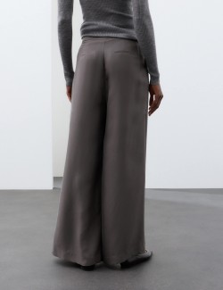 Pure Silk Gathered Waist Wide Leg Trousers