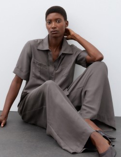 Pure Silk Gathered Waist Wide Leg Trousers