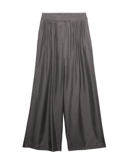 Pure Silk Gathered Waist Wide Leg Trousers