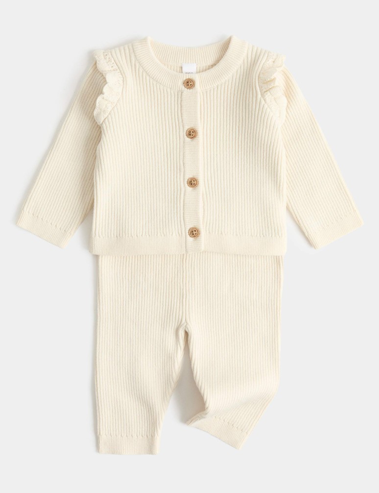2 Piece Pure Cotton Knitted Frill Outfit (0-24 Mths)