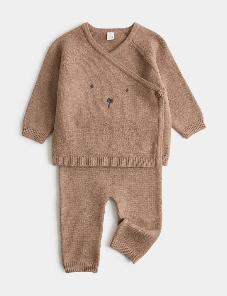Dvoudílný pletený outfit s motivem medvěda (3,2–12 měsíců)