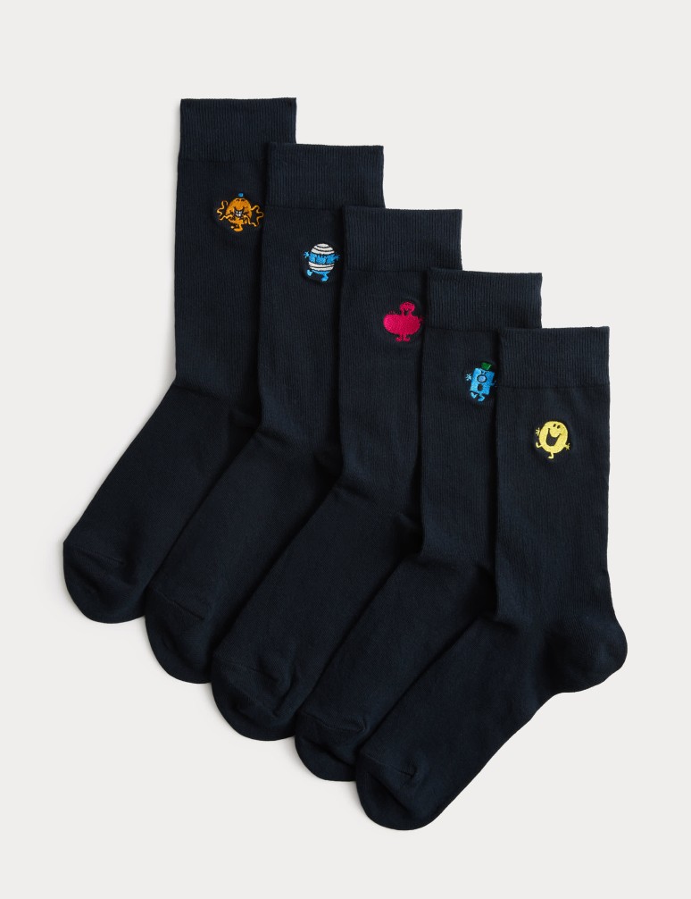 5 Pack Embroidered Cotton Rich Socks