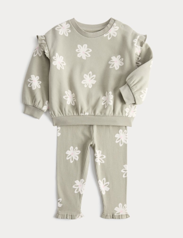 2dílný květinový teplákový outfit s vysokým podílem bavlny (0 –5 let)