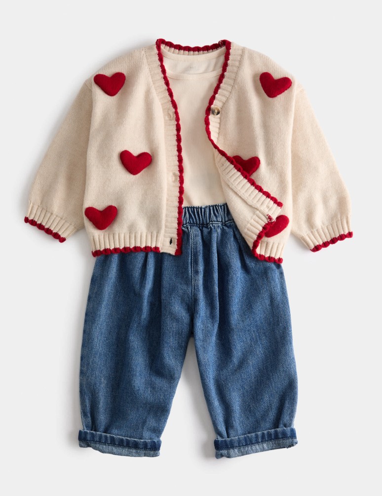 3dílný kardiganový outfit se srdcem (0–5 let)