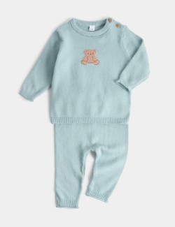 2dílný pletený outfit s intarzovaným motivem medvěda (0–12 měsíců)