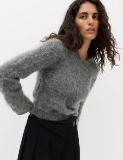 Wool Blend V-Neck Jumper with Mohair