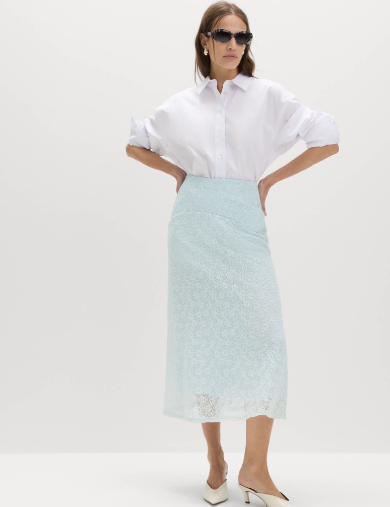 Cotton Rich Lace Midi A-Line Skirt