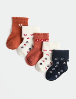 5 Pack Cotton Rich Crochet Floral Baby Socks