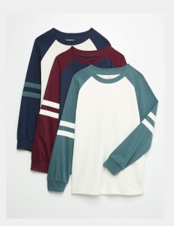 3 Pack Cotton Rich Striped Sleeve Tops (6-16 Yrs)