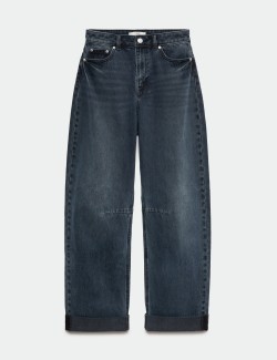 High Waisted Barrel Turn Up Jeans