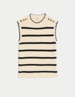 Striped Crew Neck Scalloped Edge Knitted Vest