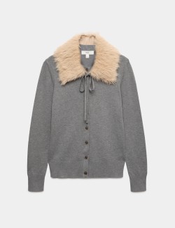 Faux Fur Collar Button Front Cardigan