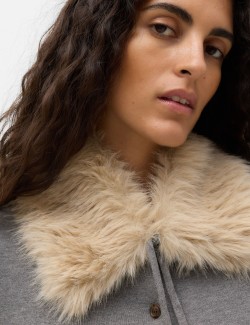 Faux Fur Collar Button Front Cardigan