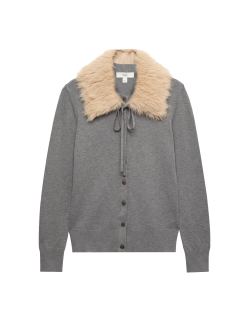 Faux Fur Collar Button Front Cardigan