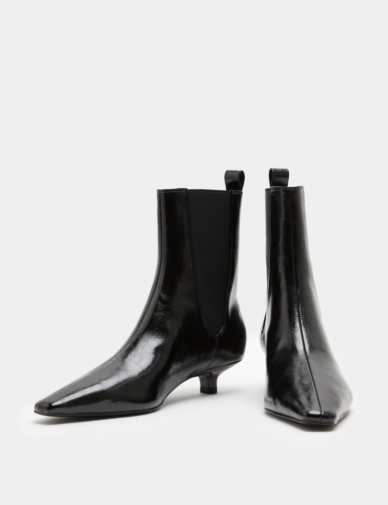 Patent Chelsea Kitten Heel Pointed Ankle Boots