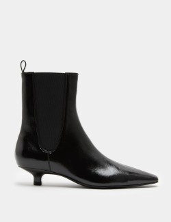 Patent Chelsea Kitten Heel Pointed Ankle Boots