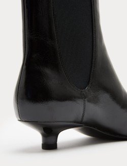Patent Chelsea Kitten Heel Pointed Ankle Boots