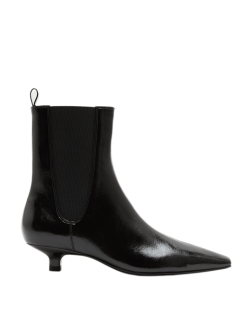 Patent Chelsea Kitten Heel Pointed Ankle Boots