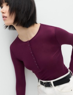 Lyocell Rich Henley Top with Wool