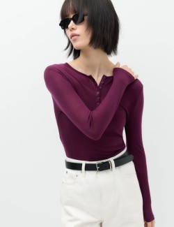 Lyocell Rich Henley Top with Wool