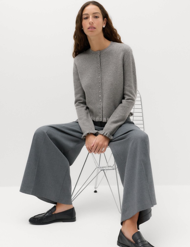 Ruffle Crew Neck Cardigan