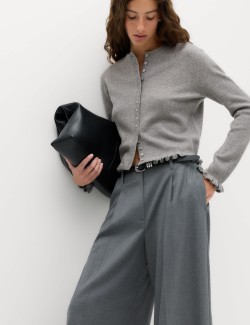 Ruffle Crew Neck Cardigan