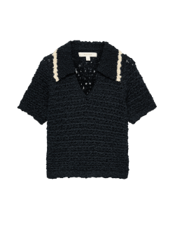Textured Collared Short Sleeve Knitted Polo With Wool