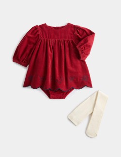 2 Piece Cotton Rich Dress with Tights (0-12 Mths)