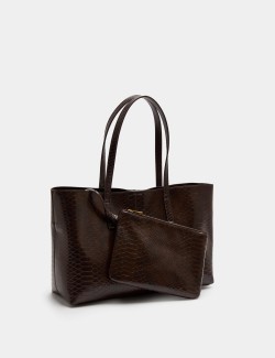 Croc Effect Top Handle Tote Bag
