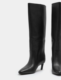 Leather Kitten Heel Knee High Boots