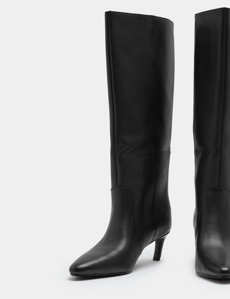 Leather Kitten Heel Knee High Boots