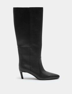 Leather Kitten Heel Knee High Boots