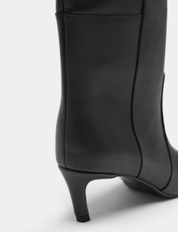 Leather Kitten Heel Knee High Boots