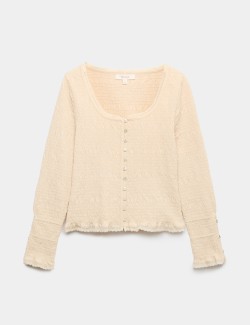 Pure Cotton Shirred Scoop Neck Top