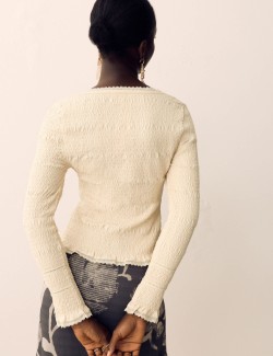Pure Cotton Shirred Scoop Neck Top