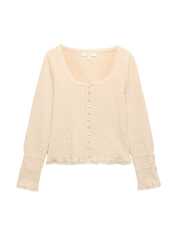Pure Cotton Shirred Scoop Neck Top