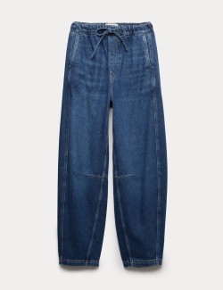 High Waisted Barrel Ankle Grazer Jeans