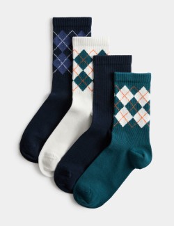 4 kusy ponožek Argyle s vysokým obsahem bavlny (6 S - 7 L)
