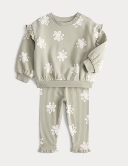 2dílný květinový teplákový outfit s vysokým podílem bavlny (0 –5 let)