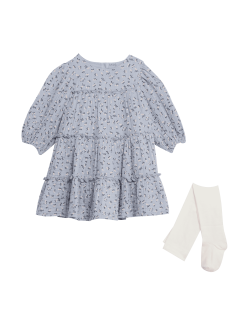 2pc Pure Cotton Ditsy Floral Dress Set (0-3 Yrs)