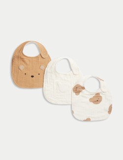 3pk Pure Cotton Spencer Bear Dribble Bibs