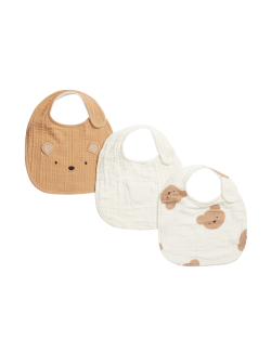 3pk Pure Cotton Spencer Bear Dribble Bibs