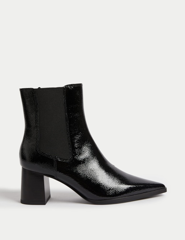 Patent Leather Chelsea Block Heel Boots