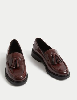 Leather Chunky Tassel Flat Loafers